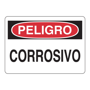 Panneau d'avertissement de danger corrosif - PELIGRO CORROSIVO en espagnol, imprimé PVC UV pour laboratoires - Product Image 1