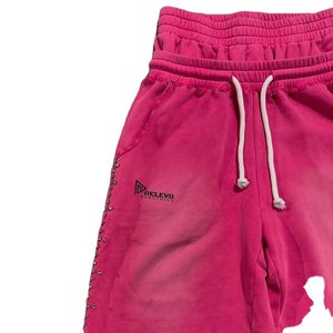 OEM Custom Breathable Eco-Friendly Heavyweight Acid Wash Cotton Knitted Elastic Waist Mid Casual Oversized <b>Men</b> Pink Streetwear - Product Image 6