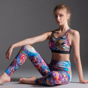 Conjunto Deportivo de Yoga para Mujer, Sublimado, con Bra Deportivo y Leggings de Cintura Alta Elástica, Dos Piezas - Product Image 5