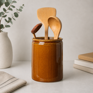 Porte-ustensiles élégant en céramique stoneware, finition émaillée, durable, résistant à la chaleur, organiseur de comptoir de cuisine - Product Image 1
