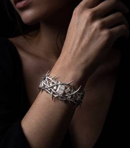 Bracelet couronne de épines plaqué argent, serti de strass, style hip-hop, bijou unisexe, bracelet statement pour mariage, fête, festival - Product Image 2