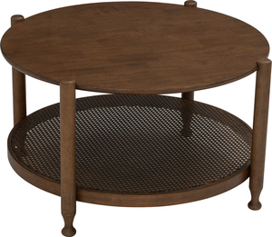 Mesa de Centro Redonda Moderna de Roble Malayo con Tapa Sólida y Estante de Ratán Sintético, Muebles Contemporáneos para Sala de Estar - Product Image 3