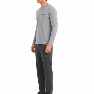 Pyjama pour hommes à manches longues, ensemble de vêtements de nuit confortables, tissu doux, coupe confortable, matériau respirant, conception à manches longues - Product Image 4