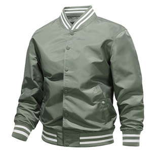 Men's Solid Color letterman Jacket With White Trim Collar And Cuffs Regular Fit Polyester Material Autumn Casual Wear - Product Image 4