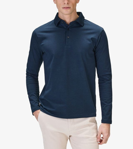 Polo à manches longues pour homme, tendance, avec logo personnalisé OEM, couleur unie, coton/polyester piqué, 220 GSM, best-seller - Product Image 3