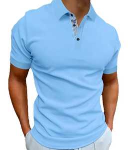 Men's <b>Light</b> <b>Blue</b> Cotton Pique Short Sleeve <b>Polo</b> <b>Shirt</b> Solid Color Casual Regular Fit Breathable Knitted Design - Product Image 1