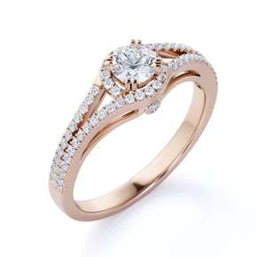 1.5 Carat Round Cut Moissanite Geometric <b>Split</b> Shank Halo Engagement & Wedding <b>Ring</b> in Gold Plated - Product Image 3