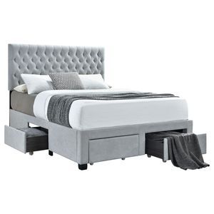 Lit king-size Newport gris clair capitonné avec rangement et 4 tiroirs - Product Image 2