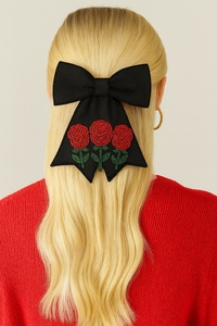 High-Quality Embroidery Classic <b>Black</b> Bow Base Great Gift Item Cute Teddy Bear Hair Bow Clip Bow with Red Bowtie Strong Clips - Product Image 4
