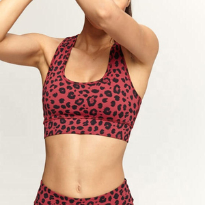 Soutien-gorge de sport pour femme imprimé léopard, dos nageur, col ras du cou, maintien moyen, respirant, idéal pour le fitness et l'entraînement - Product Image 1