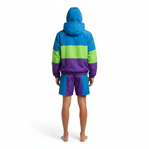 Contrast Color Men's Two Piece <b>Short</b> Tracksuit Set New Style Windbreaker <b>Zip</b> Up Hooded Jacket and Windbreaker <b>Short</b> Set Men - Product Image 3