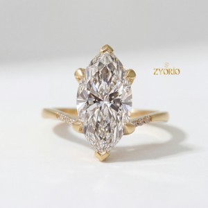 Anillo de Compromiso con Corte Marquesa en Oro, Tallo Cónico, Diamante Cultivado en Laboratorio, Anillo Nupcial, Talla Personalizada, Regalo Elegante para Aniversario de Bodas o Fiesta - Product Image 5