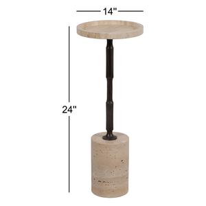 Mesa Auxiliar de Lujo con Base Cilíndrica Sólida y Columna Esculpida con Tapa Redonda Texturizada, Soporte Compacto para Bares - Product Image 3