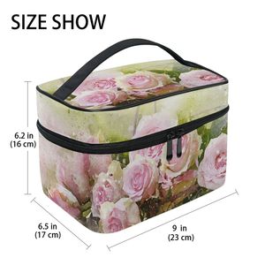 Trousse de maquillage grande capacité, organiseur de toilette de voyage avec poches en filet et sangles élastiques, pochette cosmétique florale portable - Product Image 3