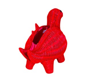 Red Dinosaur Shaped Rattan Storage <b>Basket</b> Animal Design Decorative Organizer <b>Wicker</b> Bag <b>Plant</b> Fiber Material Durable - Product Image 5