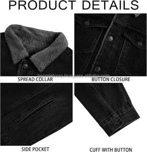 Boomletcorp Winter Wears Vestes en jean imprimées noires personnalisées avec poches partout Vestes en jean noires pour hommes - Product Image 5