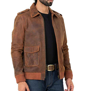 Men's Vintage Brown <b>Suede</b> Bomber <b>Jacket</b> Turn-down Collar Front Pocket Zipper Closure Autumn Wear - Product Image 5