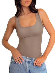 Jumpsuit Ribbed Body Shaper <b>Bodysuit</b> Tummy <b>Control</b> Scoop Neck Sleeveless Waist Trainer Going Out Outfits 2026 Summer - Product Image 2