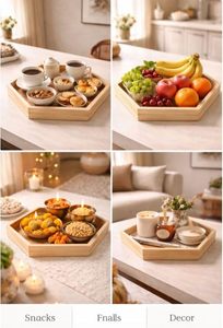 Bandeja Decorativa Hexagonal de Madera, Plato de Servir Pulido, Plato Irregular de Madera para Fiestas, Decoración de Mesa Estilo Rústico - Product Image 4