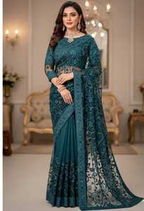 Elegante Sari de Seda Negra para Mujer con Bordado de Cuentas para Bodas, Largo hasta el Suelo, Corte Regular, Ropa India y Pakistaní - Product Image 2