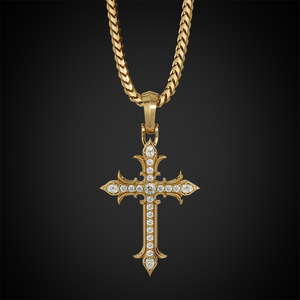 Collier pendentif croix en moissanite plaqué or rose couleur or avec pierre ovale, bijou religieux, cadeau - Product Image 1