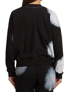 Sudadera Negra Blanca con Efecto Decolorado y Puntos Circulares, Cuello Redondo, para Mujer, Estilo Minimalista Urbano, Algodón Oversize, OEM Personalizado - Product Image 2