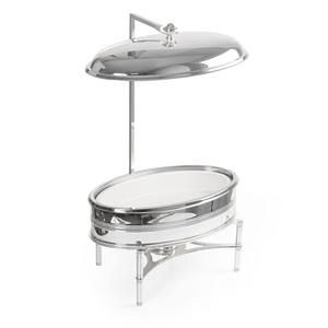 Calentador de Buffet Ovalado de Acero Inoxidable al por Mayor, Lujoso, Plateado, con Soporte Trasero para Tapa y Cubierta de Cúpula Lisa - Product Image 2