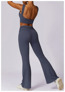 Lavender Solid Two Piece Yoga Set High Waist <b>Flared</b> <b>Leggings</b> Seamless Crop Top Square Neck Sleeveless Eco-Friendly Breathable - Product Image 3