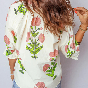 Custom <b>Hawaiian</b> <b>Shirt</b> Bohemian Floral Button V-neck DTG Print Top Summer Casual Loose Plus Size Beach Funny <b>Women</b> - Product Image 2