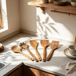 Accessoires de cuisine en teck naturel de haute qualité, outils de cuisine en bois, ustensiles de cuisine en bois, ensemble d'ustensiles en bois pour la maison - Product Image 1