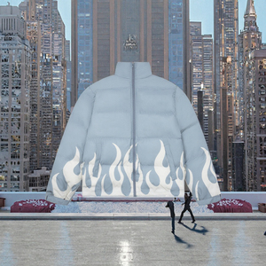 NUEVA Chaqueta Bomber Acolchada de Poliéster para Hombre, Diseño Casual con Cremallera y Cuello Alto, Diseño Personalizado con Estampado de Llamas, Transpirable por Delante - Product Image 3