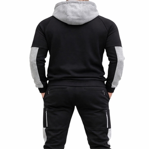 Ensemble de survêtement décontracté pour homme en molleton uni, sweat à capuche zippé et pantalon de jogging à taille élastique, qualité supérieure, polyester/coton, vêtements de sport - Product Image 3