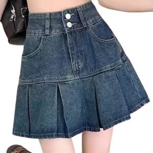 Minifalda Vaquera Clásica Azul para Mujer, Cintura Alta, Plisada, Informal, de Alta Calidad y Cómoda - Product Image 3