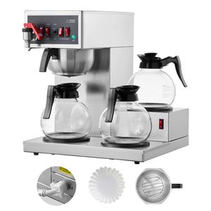 Macchina per Caffè Americano Commerciale da 12 Tazze con 3 Caraffe in Vetro e 3 Piastre Riscaldanti, Spina UK per Hotel - Product Image 1