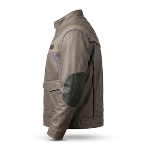 Chaqueta de Cuero para Hombre Color Gris Taupe, Estilo Biker con Bolsillos Asimétricos, Chaqueta de Motociclista Personalizada de Cuero Vacuno, Ropa de Calle, Venta al Por Mayor de Fábrica - Product Image 4
