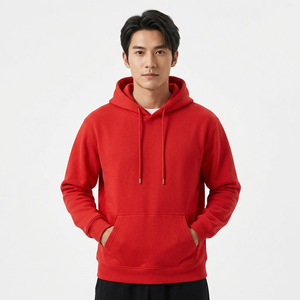 <b>Men's</b> Oversized Hooded <b>Sweatshirt</b> Solid <b>Red</b> Casual Knitted Hoodie with Front Pocket Autumn Wear - Product Image 5