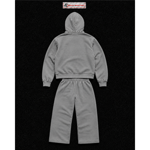 Ensemble de survêtement gris clouté pour homme – Hoodie zippé et pantalon droit – Tenue décontractée streetwear – Vente en gros personnalisée de qualité supérieure - Product Image 6