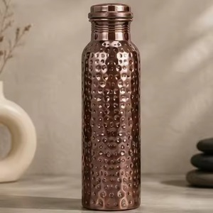 100% Pure & Handmade Copper Water Bottle Minimalist Design Portable Travel <b>Drinkware</b> with Lid - Product Image 3