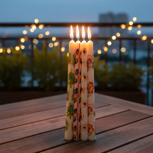 Elegant Floral Handpainted Smokeless Taper <b>Candle</b> <b>Set</b> of 4-Gift for Housewarming Holidays Easter & Valentine's Day Celebrations - Product Image 3