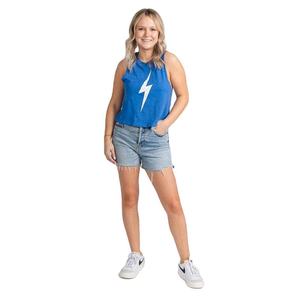 Débardeur en tricot bleu pour femme, col rond, couleur unie, imprimé éclair, vêtement décontracté - Product Image 5