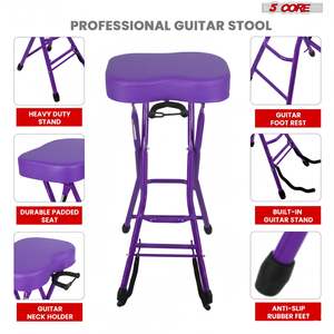 5Core Guitar Stool 3.15" <b>Padded</b> <b>Chair</b> Foldable Heavy Duty Music Seat Built in Foot Rest Guitar Stand - Product Image 6
