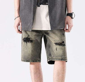 Shorts en jean Y2K personnalisés pour hommes, style streetwear, longueur genou, avec ceinture, séchage rapide, respirants, coupe ample, vente en gros OEM - Product Image 1