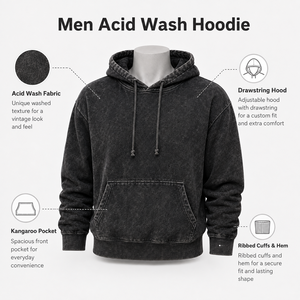 <b>Trendy</b> Men Acid Wash <b>Hoodie</b> Featuring A Vintage Wash Effect, Cozy Fabric And Modern Fit For Casual And Streetwear Styling - Product Image 6