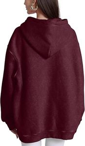 Sweat-shirt à capuche bordeaux pour femme, 100% coton tricoté, couleur unie, poche avant, coupe ample, vêtements d'automne, tailles personnalisables - Product Image 3