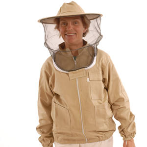 Chaqueta Protectora de Apicultura con Velo de Malla Desmontable, Transpirable, Ajuste Holgado, Color Beige, Poliéster y Algodón con Costuras Reforzadas - Product Image 1