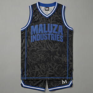 MALUZA Ensemble de maillot de basket-ball en maille respirant grande taille de haute qualité pour l'été, style streetwear, avec motif graffiti personnalisé - Product Image 1