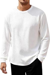 Sudadera Digital Blanca con Forro Polar Tipo Waffle, Manga Larga, para Hombre, Mezcla de Algodón y Poliéster, Transpirable, Cuello Redondo, Estilo Pullover, Corte Regular - Product Image 1