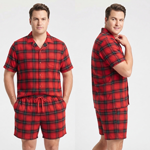 Short Sleeve <b>Pajama</b> Set Men Button Down Flannel Shirt Drawstring Waist Plaid Shorts Set Mens <b>Check</b> Flannel <b>Pajama</b> Set Men - Product Image 6