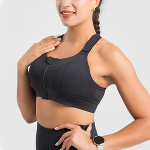 Women's Plus Size Pink <b>Zip</b> <b>Front</b> Breathable <b>Sports</b> <b>Bra</b> Spandex/Nylon Light Support Removable Pads High Neck Design for Fitness - Product Image 3