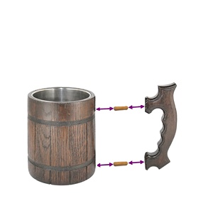 แก้วเบียร์ทำด้วยมือทำจากไม้พร้อมด้ามจับไม้ถังเบียร์ไม้แกะสลักด้วยมือแก้วเบียร์สำหรับบ้านและร้านอาหาร - Product Image 1